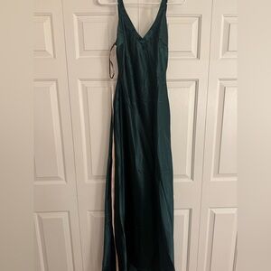 Lulus Perfectly Classy Emerald Green Satin Strappy Maxi Dress